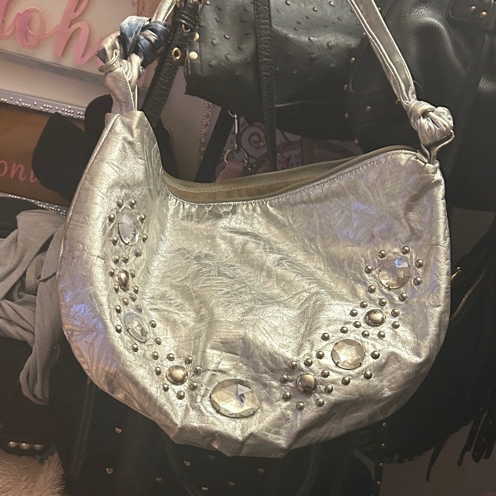 Chic Silver Studded Shoulder Bag